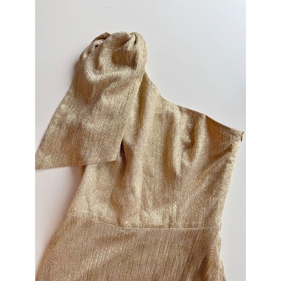 DRESS THE POPULATION Savannah Gold Lame One Shoulder Bow Gown Maxi Dress, Size S - Picture 6 of 13